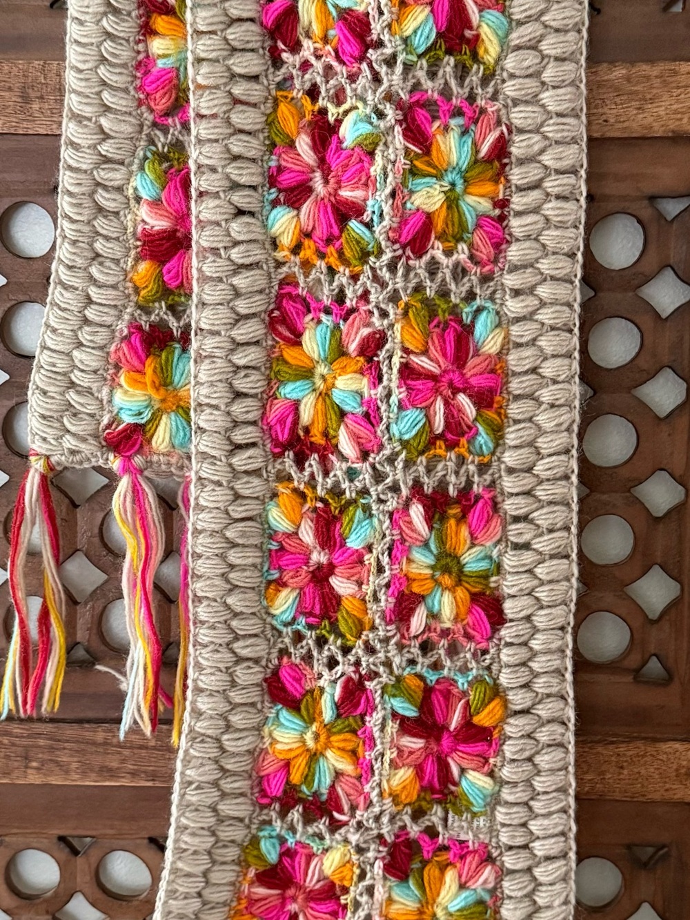 Nirvanna Designs Handmade Nepal Wool Scarf Colorful Crochet Flower Fringe